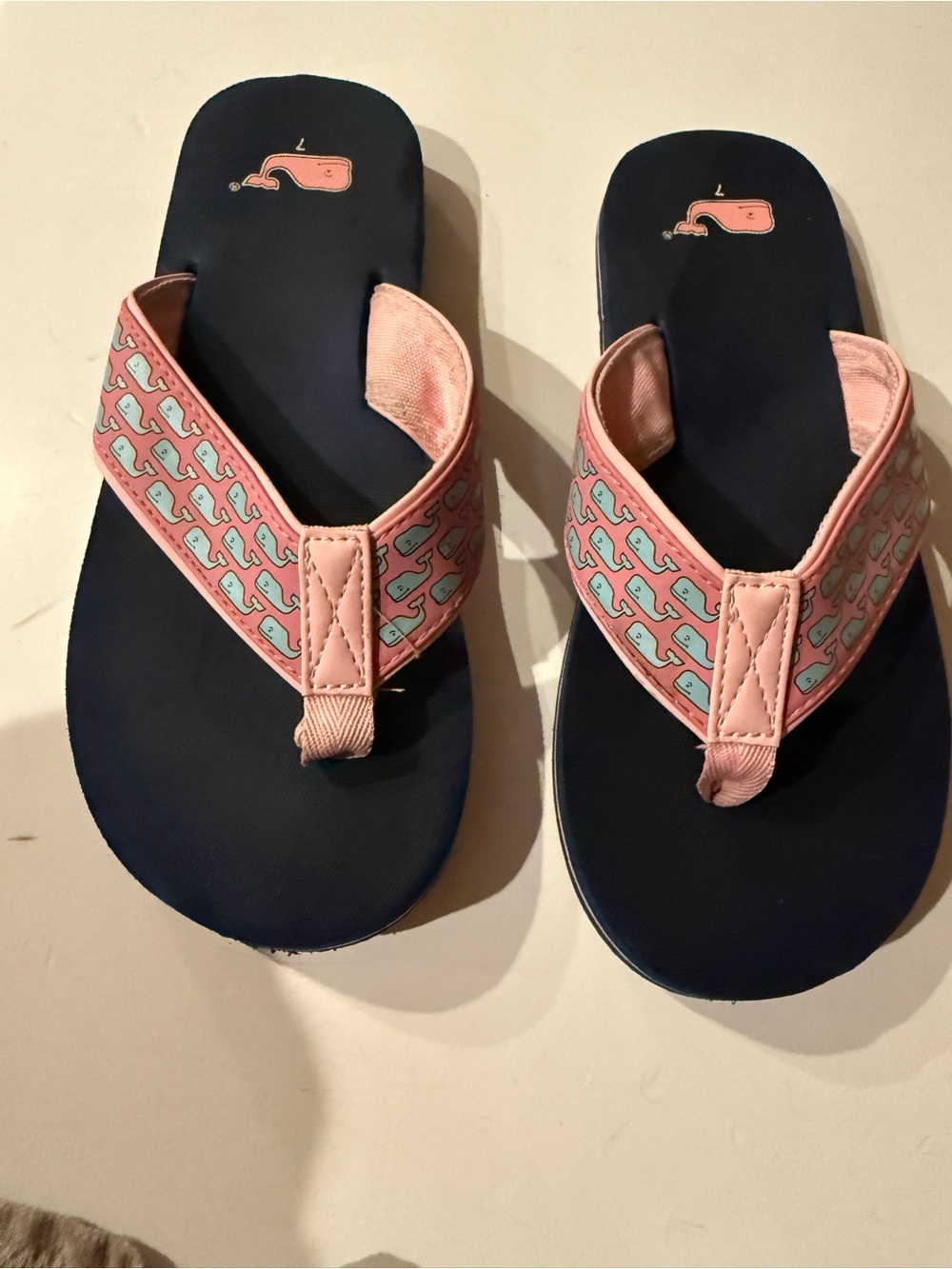 Vineyard Vines Pink and Navy Whale Print Flip Flop Sandals